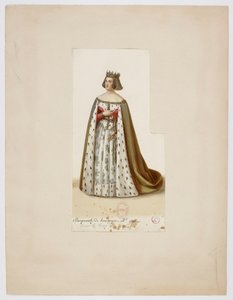 Kostuum van Mlle George als Marguerite de Bourgogne (La Tour de Nesle, 1832) door Eugène Du Faget